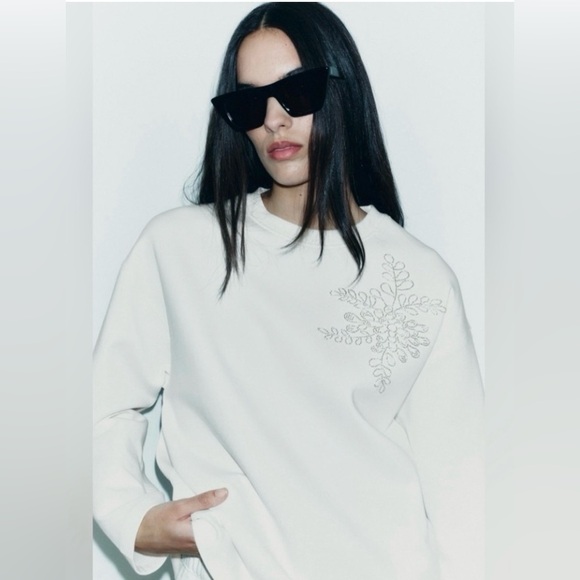 Zara Tops - ZARA Ivory Jeweled Sweatshirt | X-Large | Long Sleeve | Sold Out